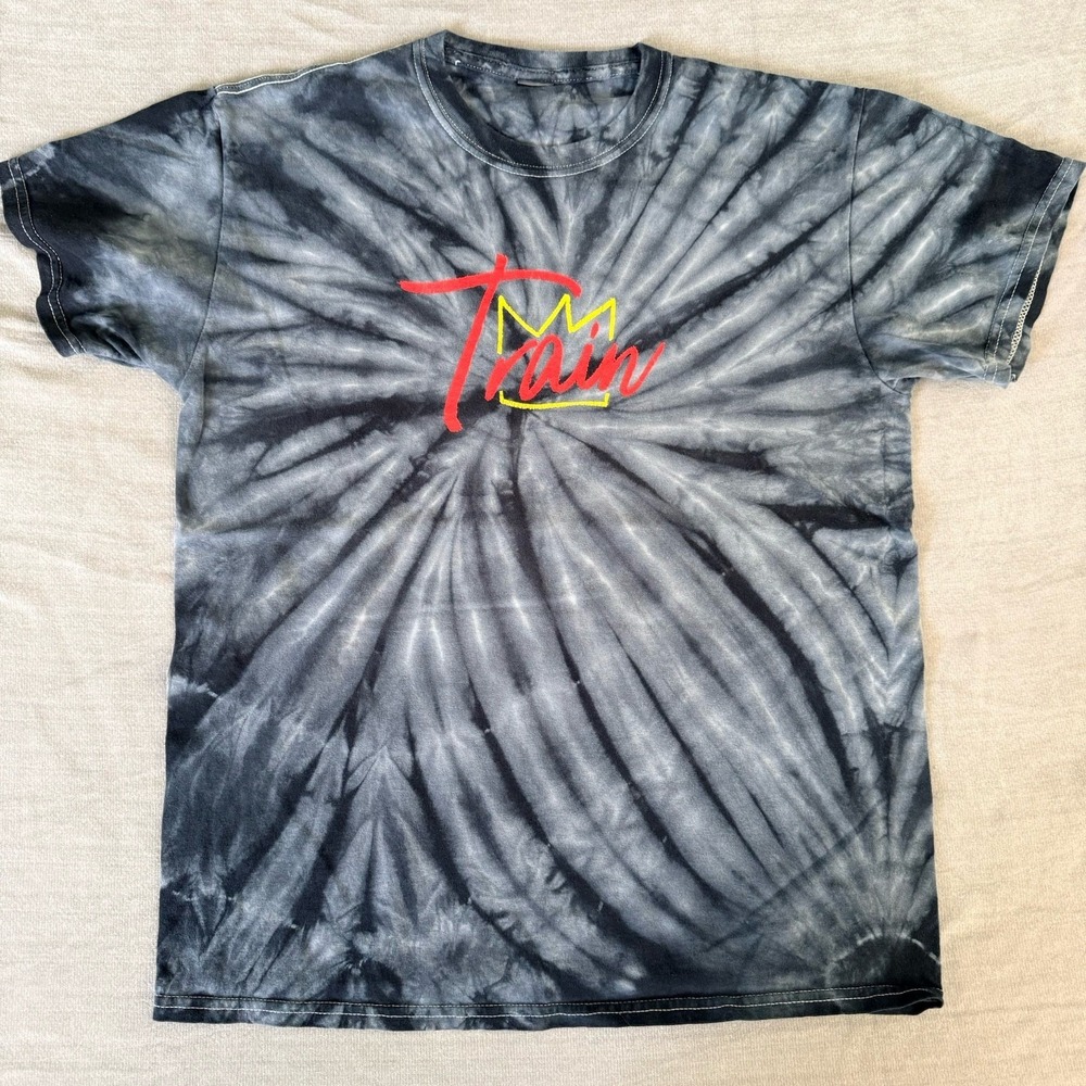 Train Tie Dye T Shirt Mens XL Gray Black Spiral Graphic Neon Art Streetwear Tee